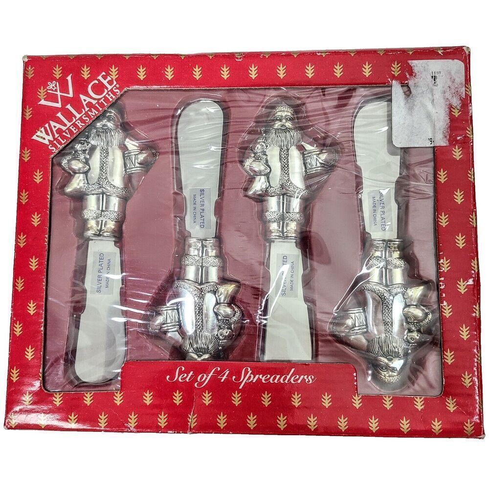 NEW Vintage 1998 Wallace Silversmiths Set Of 4 Spreaders Silver Plated Santa's